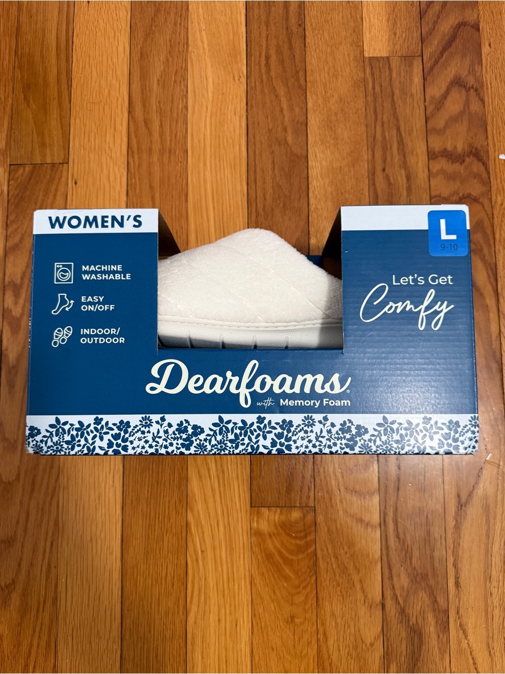 Dearfoams Women's Indoor/Outdoor Memory Foam Slippers Size L 9-10 Off-White